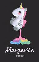 Margarita - Notebook: Blank Ruled Personalized & Customized Name Rainbow Farting Unicorn School Notebook Journal for Girls & Women. Funny Unicorn Desk Accessories for Kin