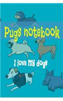 pugs Notebook journal - I love my dogs journal bleu