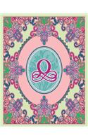 Journal Notebook Initial Letter "O" Monogram: Fun, Decorative Wide-Ruled Diary. Featuring a Unique Pink and Teal Design with Pistachio Green Background. Ovals frame wild flowers and a dark pink (15 Journal 8.5x11 Pink Teal Scroll Frame Wildflowers Initial Letter Monogram)