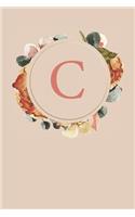 C: Peach Monogram Sketchbook - 110 Sketchbook Pages (6 x 9) - Floral Watercolor Monogram Sketch Notebook - Personalized Initial Letter Journal - Monogr