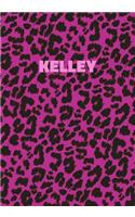 Kelley: Personalized Pink Leopard Print Notebook (Animal Skin Pattern). College Ruled (Lined) Journal for Notes, Diary, Journaling. Wild Cat Theme Design wi