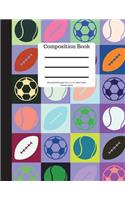 Composition Book 200 Sheet/400 Pages 8.5 X 11 In.-Wide Ruled Colorful Sports
