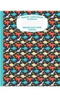 Primary Composition Notebook Midline Story Paper Journal: Bright Dinosaur Notebook For Grades K-2 - Picture Space - Dashed Midline Paper - Early Childhood Kindergarten Book For Kids