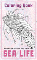 Sea life - Coloring Book - Manta ray fish, Cuttlefish, Shell, Turtle, other