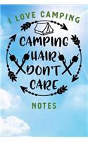 I Love Camping: Blank Lined Camping Journal, 6"x9", 120 pages, Camping Hair Don't Care, Gifts for men, women and the familiy who love Camping, Hiking and Outdoor Ad