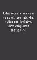 It does not matter where you go and what you study, what matters most is what you share with yourself and the world.