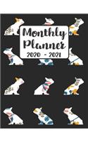 Monthly Planner 2020-2021: Floral French Bulldog Frenchie Dog - Two Year Calendar Organizer Agenda with Notes, Address, Password, & Dot Grid Pages