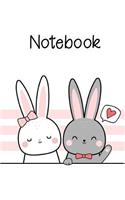 Notebook: Liniertes Notizbuch mit süßen kawaii Hasen, 120 Seiten, Notebook, Bullet Journal, Planer, Tagebuch