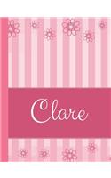 Clare: Personalized Name College Ruled Notebook Pink Lines and Flowers