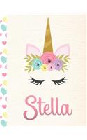 Stella: Personalized Unicorn Sketchbook For Girls With Pink Name - 8.5x11 110 Pages. Doodle, Sketch, Create!