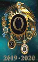 Weekly Planner Initial "Q" Monogram September 2019 - December 2020: Steampunk Teal Falcon and Clock Personalized 16-Month Large Print Letter-Sized Schedule Organizer by Week for Teachers and Students Printed and Desi(17 2019-2020 Teal Bg Steampunk Monogram Falcon Watch)