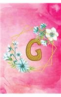 G: Personalized College Ruled Pages Notebook Journal Modern Floral Pink Watercolor & Gold Initial Monogram Letter G - Many Usage Handy Travel Size For 