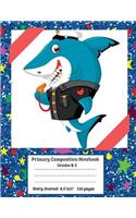 Primary Composition Notebook, Grades K-2, Story Journal: Blue Shark Cartoon Composition Notebook For Boys, Kids, Primary Composition Book: Picture Space & Dashed Midline Grades K-2, Schools & Teaching Exer(4 Primary Composition Notebook with Picture Story (Book 4))