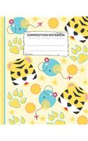 Composition Notebook: Yellow & Blue Tiger Travel Sun Notebook Wide Ruled Paper - Blank Lined Subject Workbook For Kids, Teens, Students, Girl, Teachers To School, Home, C