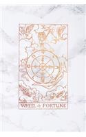 Wheel of Fortune: Tarot Card Notebook - 6 x 9 - Soft White Marble and Rose Gold - College Ruled Journal