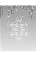 Metatron's Cube Silver Glitter Dripping Paint 8.5 x 11 150 Pages College Ruled Lined Journal Notebook
