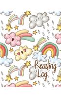 Reading Log: Gift for Book Lovers/ Reading Journal Cute Clowds and Rainbow Doodles Cover Large(8x10), 100 Record Pages