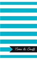 Notes & Stuff - Lined Notebook with Robin's Egg Blue Striped Pattern Cover