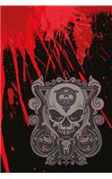 Gothic Notizbuch roter Totenschädel mit Kringel und Blutfleck: Gothic Notizbuch mit Blutfleck und Totenkopf