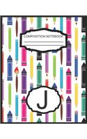 Composition Notebook J: Monogrammed Initial Elementary School Wide Ruled Interior Notebook