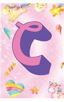 C: Personalized Monogram Initial For First Or Last Name, Unicorn Design on Pink Star Dream Fantasy Pattern, Lined Paper Note Book For Girls To Draw, Sk
