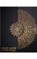 2020-2024 Five Year Planner: Black Mandala, 60 Months Appointment Calendar, Business Planners, Agenda Schedule Organizer Logbook and Journal With Holidays and inspirational Quot