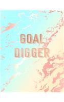 Goal Digger: Inspirational Quote Notebook, Deep Blue and Pastel Marble and Rose Gold - 8.5 x 11, 120 Wide Ruled Pages