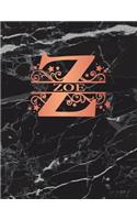 Zoe: Personalized Journal Notebook for Women or Girls. Monogram Initial Z with Name. Black Marble & Rose Gold Cover. 8.5 X 11 110 Pages Lined Journal Pap