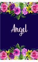 Angel: Personalized Name Pink Floral Design Matte Soft Cover Notebook Journal to Write In. 120 Blank Lined Pages