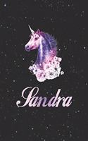 Sandra: First Name Personalized Unicorn Customized Names Gift Birthday Girl Notebook Journal