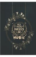 All You Need Is Music: Perfect Music Journal For All Songwriters and Composers. Manuscript Paper For Notes, Lyrics And Music. For Musicians, Students, Songwriting. Book No