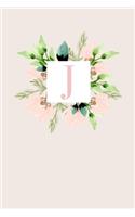 J: 110 Sketchbook Pages (6 x 9) - Monogram Sketch Notebook with a Classic Light Pink Background of Vintage Floral Roses and Peonies in a Watercolor Des