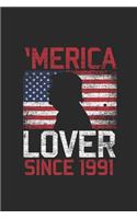 Merica Lover Since 1991: Graph Paper Journal (6" X 9" - 120 Pages/ 5 Squares per inch) - Gift Idea For American, American Flag and Birthday