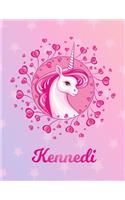 Kennedi: Unicorn Large Blank Primary Handwriting Learn to Write Practice Paper for Girls - Pink Purple Magical Horse Personalized Letter K Initial Custom Fir