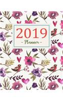 2019 Planner: Daily Weekly Monthly Calendar Planner - For Academic Agenda Schedule Organizer Logbook and Journal Notebook Planners With To To List - Pink Watercol