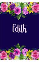 Edith: Personalized Name Pink Floral Design Matte Soft Cover Notebook Journal to Write In. 120 Blank Lined Pages