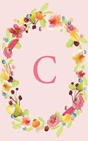 C: Soft Floral Wreath Monogram Sketchbook - 110 Sketchbook Pages (6 x 9) - Floral Watercolor Monogram Sketch Notebook - Personalized Initial Letter Jou