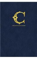 Leather Look Journal with Monogram Initial: Blue Faux Leather Photo Texture Notebook with Gold Monogram 'C'