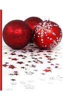 Shopping Notebook Three Red Christmas Ornaments Surrounded by Stars