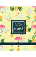 Bullet Journal Dotted Grid Dated Notebook, Flamingo in Yellow Pineapple Flower Garden Pattern