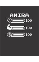 Amira: Pixel Retro Game 8 Bit Design Blank Composition Notebook College Ruled, Name Personalized for Girls & Women. Gaming Desk Stuff for Gamer Girls. Funn