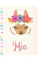 Mia: Personalized Llama Dot Grid Bullet Journal/Notebook For Girls With Pink Name - 8.5x11 110 Pages Dotted Journal Diary Paper