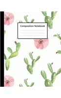 Composition Notebook: Cute Cactus Watercolor White &#3642;Pattern, 110 Pages 7.5"x9.25" College Wide Ruled Paper Notebook Journal, Blank Lined Workbook for Teens Kids Stu