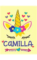 Camilla: Unicorn Notebook For Girls Named Camilla Personalized Notebooks Softcover 8.5x11 Wide Rule Blank Lined 100 Pages