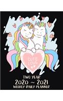 Cute Love Two Year 2020 - 2021 Weekly Daily Planner: Unicorn Gifts for Unicorn Lovers, Two Year Weekly Daily Planner: Jan 2020 - Dec 2021 with To Do list for Your Goals, Cute Unicorn Couple and Red Hea