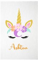 Ashton A5 Lined Notebook 110 Pages: Funny Blank Journal For Lovely Magical Unicorn Face Dream Family First Name Middle Last Surname. Unique Student Teacher Scrapbook/ Composition Great
