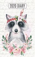 2020 Daily Diary Planner, Watercolor Raccoon & Flowers