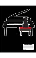 Black Cat Playing A Baby Grand Piano Blank Sheet Music Composition Practice Music Manuscript Staff Paper Notebook - 13 Staves, 200 Pages / 100 Sheets, 8-1/2" x 11"