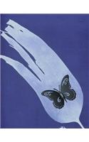 Wide Ruled Lined Paper Notebook: Black Butterfly with Blue Background