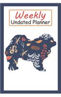 Weekly Undated Planner: 52 Weeks Planner with Blue Flower Chow Chow Dog Pattern and Gratitude Journal Section (Agenda, Organizer, Notes, Goals & to Do Lists)